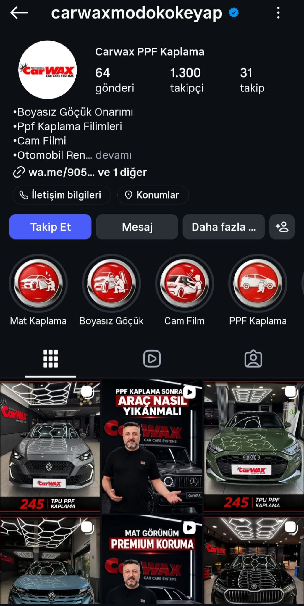 Carwax Modoko Keyap Instagram profil ekranı